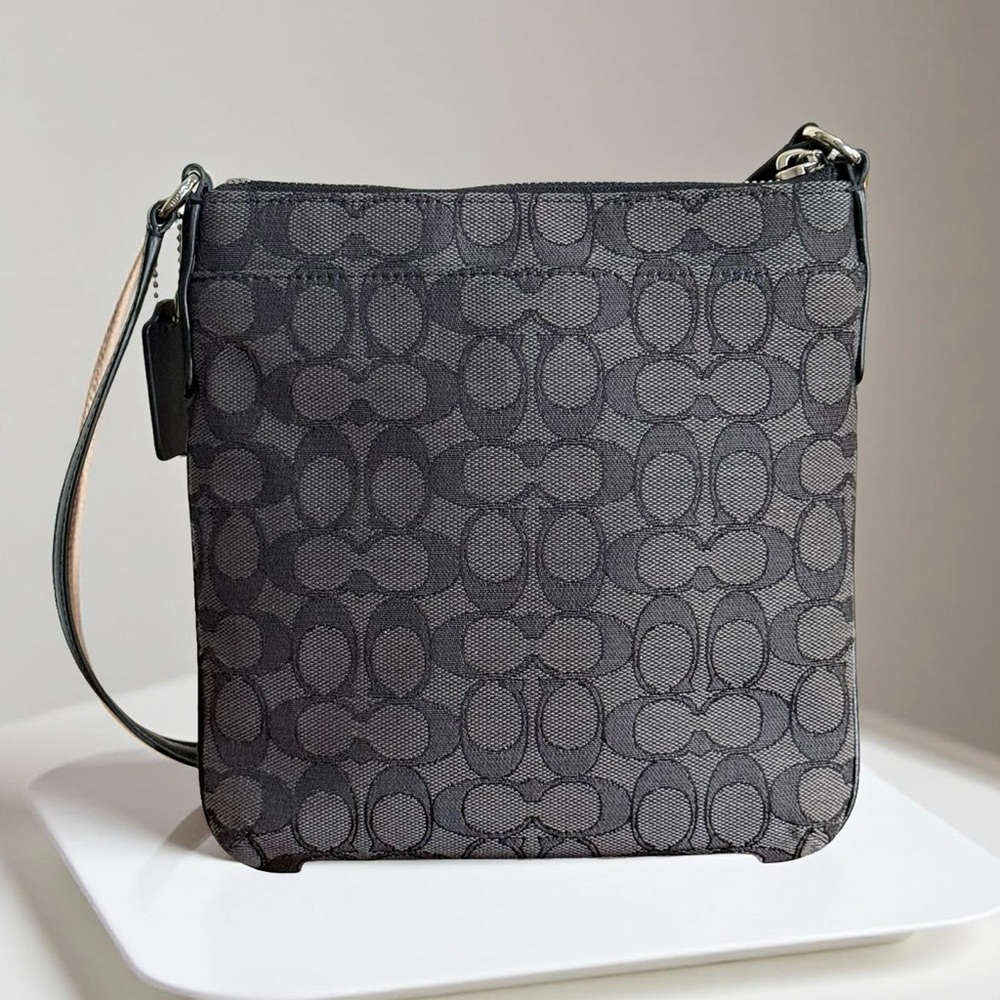 Authentic Coach Charcoal Black Signature Jacquard Crossbody Bag - Picture 4 of 14